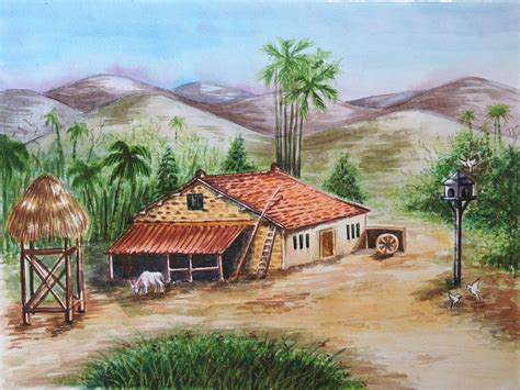 buy painting village landscape artwork    indian artist abhinay kadu