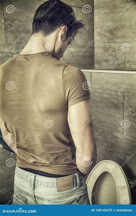 Man Peeing In Toilet At Home Royalty Free Stock Image Cartoondealer