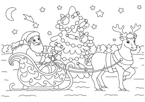 santa claus carries christmas presents   reindeer sleigh coloring