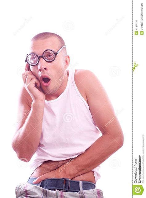 Funny Nerd Guy Has A Phone Sex Stock Image Image Of Happiness Male