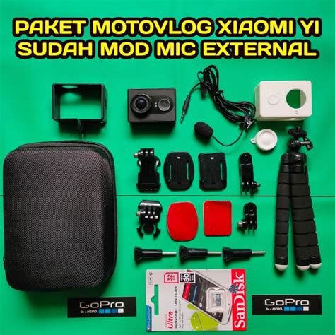 jual paket khusus motovlog vlogger action cam xiaomi yi modifikasi mic camera  kota