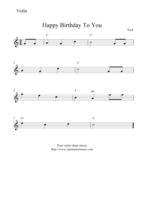 Happy Birthday To You Free Violin Sheet Music Notes