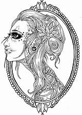 Coloring Skull Pages Tattoo Sugar Printable Girl Adults Mandala Drawing Skulls Book Girly Kinky Adult Female Color Print Line Colouring sketch template