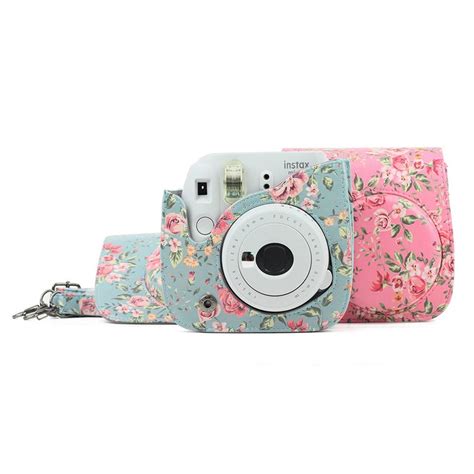 Blue Rose Leather Camera Bag For Fujifilm Instax Mini 8 9 Polaroid 300
