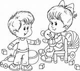 Playing Toys Boy Girl sketch template