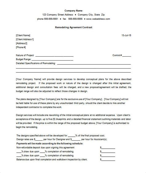 remodeling contract templates docs word apple pages