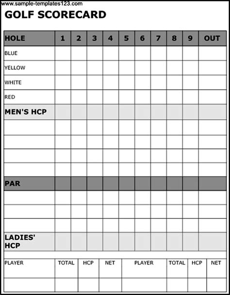 printable golf scorecard template printable templates
