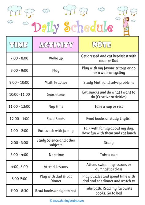 daily schedule  kids  cute editable timetable template