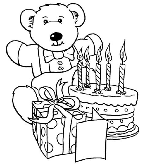 teddy bear  present  happy birthday cake coloring page color luna