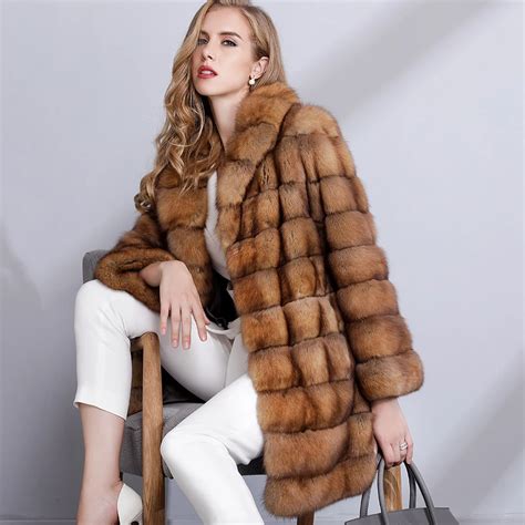 luxury fur coat women high  top quality winter natural fur jacket russia sable fur coat