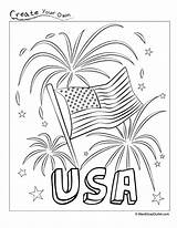 Coloring Printable Fireworks Blue Red Fourth Usa Happy Kids Sheets sketch template