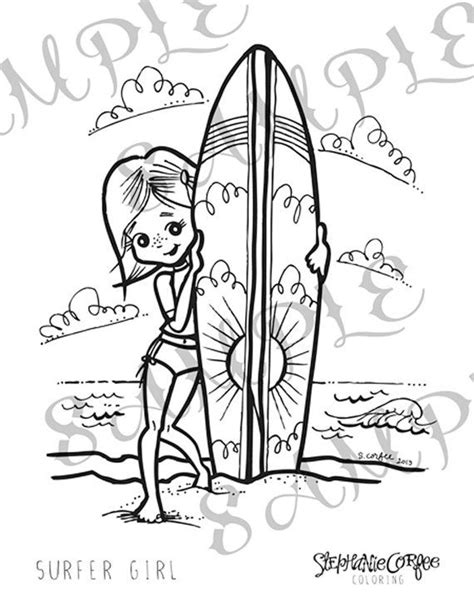 surfer girl coloring page instant digital  etsy coloring
