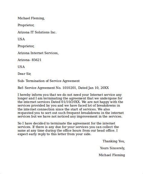 sample service termination letter templates   ms word