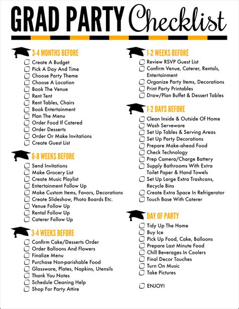 printable graduation party checklist   creative