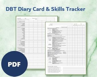 printable dbt diary card word document diary card template  journey
