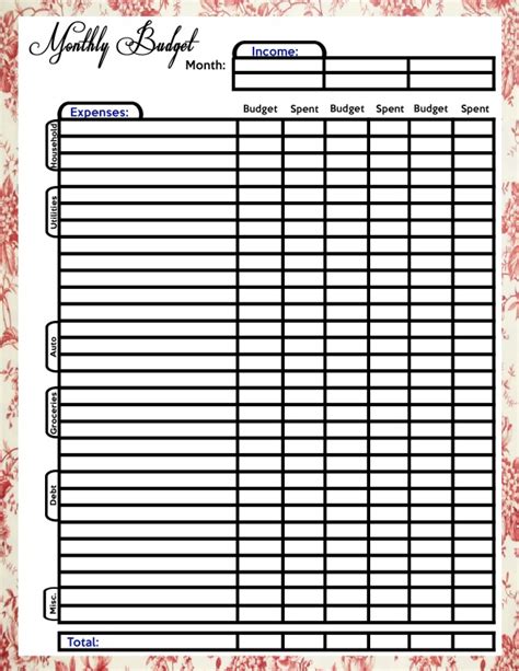 images  printable monthly budget spreadsheet blank monthly
