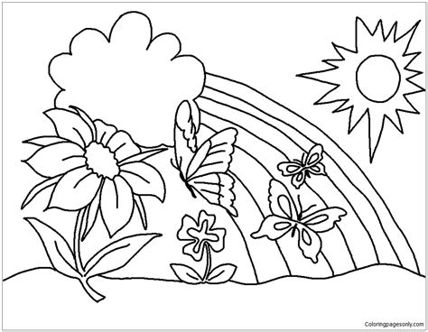 spring  butterfly flower  rainbow coloring page