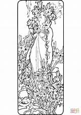 Mucha Alphonse Mulheres Desenho Lily Colorironline sketch template