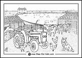 Farm Coloring Pages Kids Colouring Animal Scene Farmyard Yard Drawing Animals Landscape Barn Drawings Templates Sketch Busy Folk Fall Book sketch template