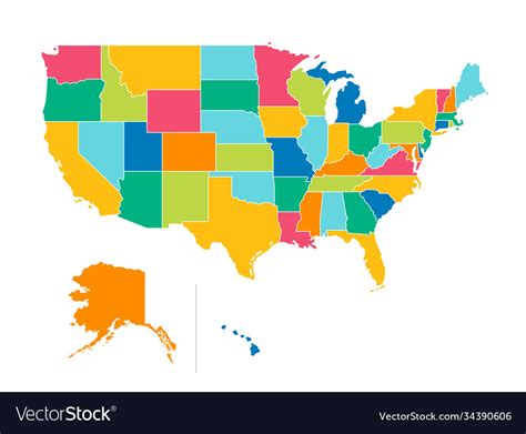 usa political map color map  state borders vector image