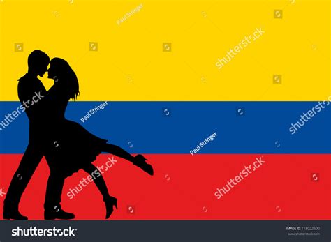 Vector Illustration Flag Colombia Silhouette Couple Stock Vector