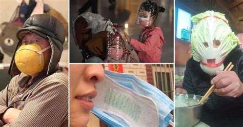 fruit and sanitary towel masks worn in china amid