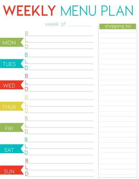 weekly menu planner printable