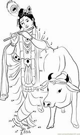 Krishna Lord Coloring Cow Janmashtami Drawing Pages Clipart Kids Worksheet Dot Background God Pencil Dots Connect Ganesha Book Flute Sketch sketch template