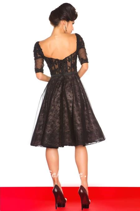 A Line Sweetheart See Through Corset Short Black Lace Prom