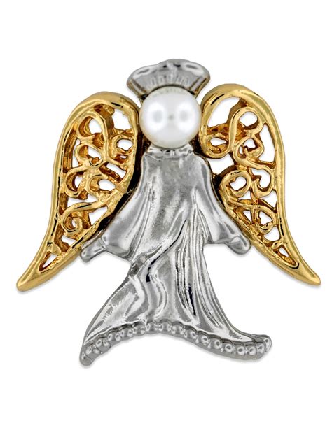 pinmart s angel with pearl religious spiritual jewelry brooch style