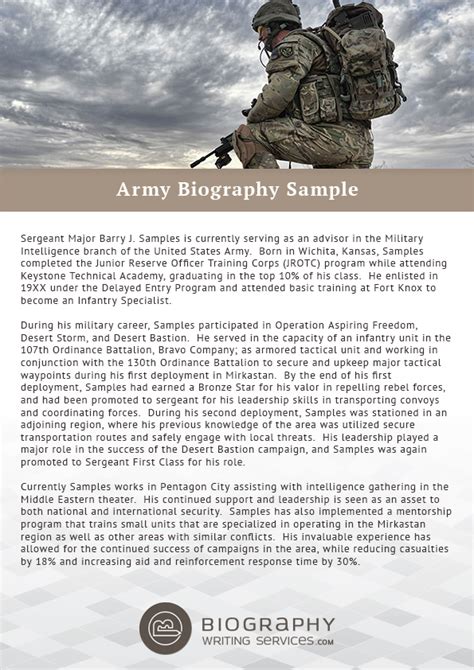 httpwwwbiographywritingservicescombest army biography format