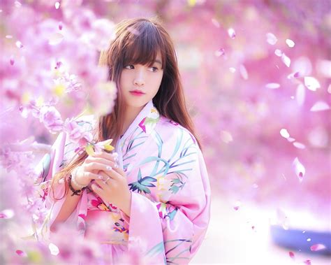 wallpaper lovely japanese girl spring sakura kimono 1920x1200 hd picture image