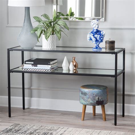 Contemporary Glam Metal Glass Modern Black Console Table