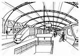 Train Drawing Station Railway Sketch Passenger Getdrawings sketch template