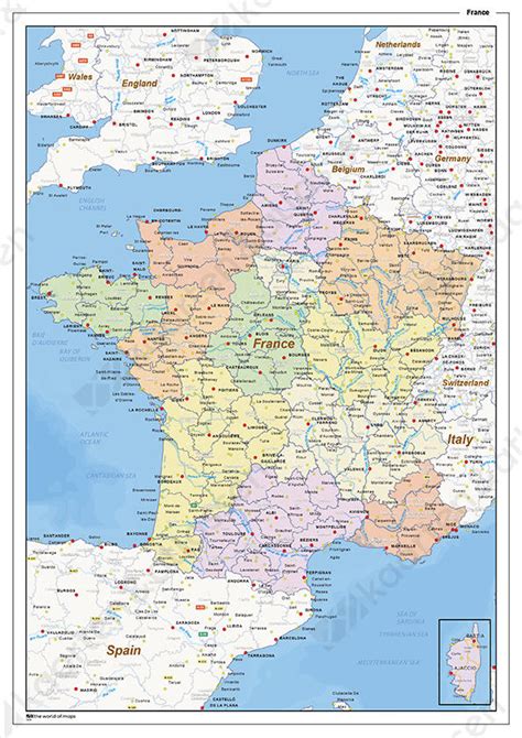 kaart van frankrijk met plaatsen