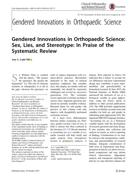 pdf gendered innovations in orthopaedic science sex lies and