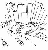 Coloring Pages Skyline Road City Roadway Drawing Fast Running Chicago Print Furious Street Printable Color Van Easy Map Diorama Template sketch template