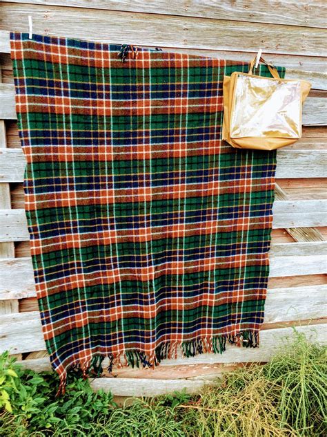 vintage pendleton wool plaid fringed robe stadium blanket