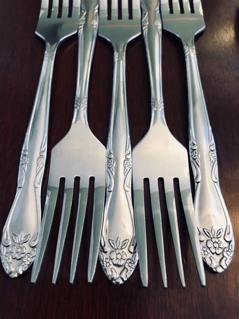 vintage floral stainless flatware set customcraft stainless flatware  piece glossy