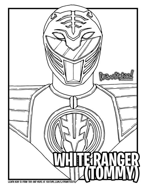 draw white ranger tommy mighty morphin power rangers drawing