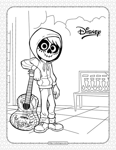 coco guitar coloring page printable coco coloring pages sheet