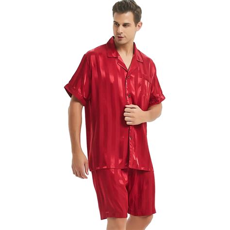 mens silk satin short pajamas set pajama pyjamas set sleepwear set    xl xl xl
