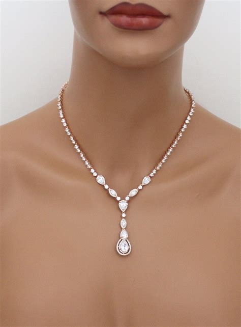 rose gold necklace rose gold earrings wedding jewelry set