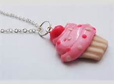 Cute PINK CUPCAKE polymer clay charm necklace handmade with sculpey