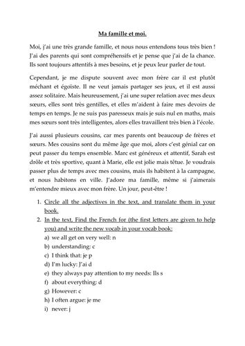 ma famille  moi  nawale teaching resources tes