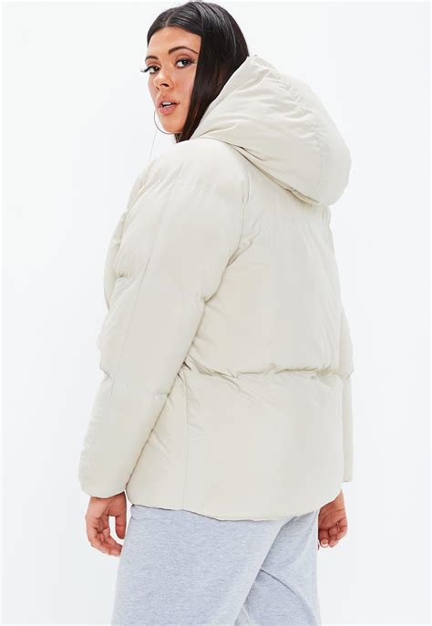 plus size cream ultimate hooded puffer jacket missguided ireland