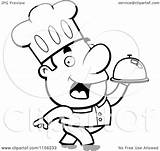Chef Cartoon Platter Clipart Serving Carrying Man Thoman Cory Outlined Coloring Vector Illustration sketch template