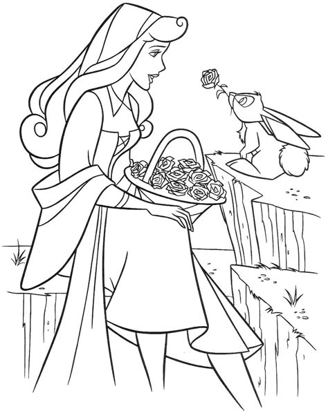 princess aurora  flowers coloring pages