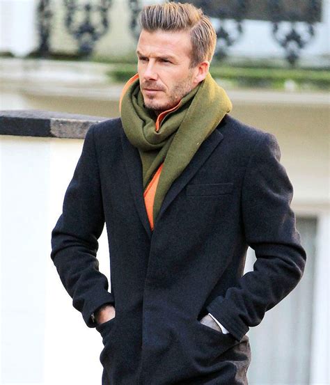 Man Black Coat Scarf Color David Beckham Style Well Dressed Men