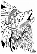 Coloring Native Pages American Wolf Indian Adults Tribal Teepee Adult Symbols Color Headdress Americans Drawing Print Valentin Bear Woman Printable sketch template